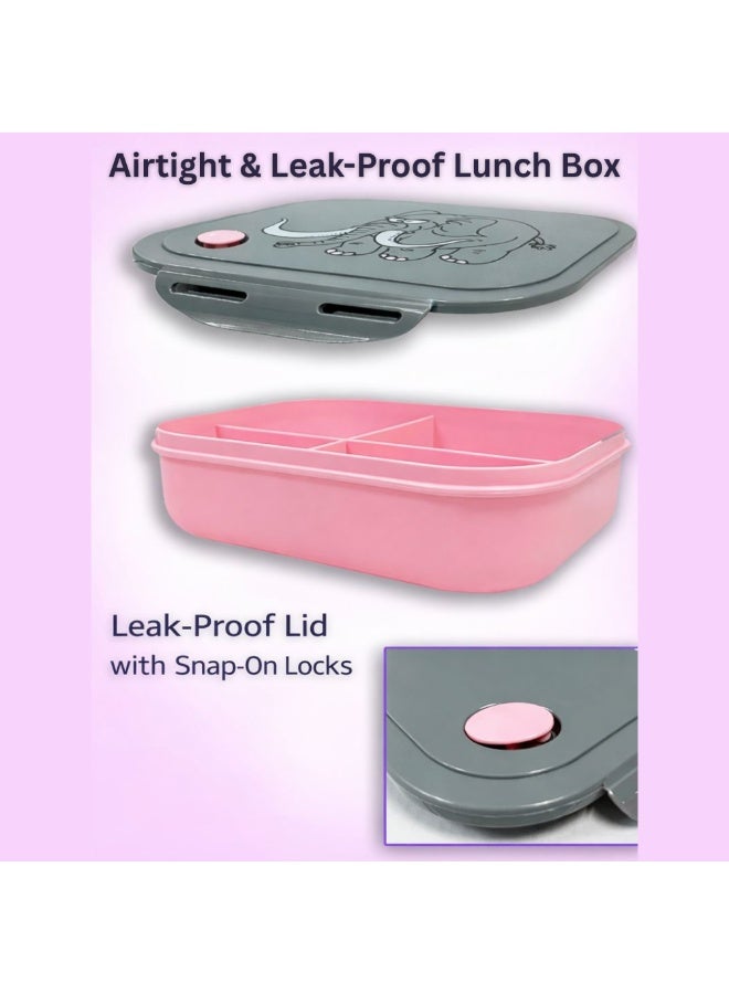 MIZAJIC Bento Lunch Box for Kids with 400ml Water Bottle Leakproof 4 Compartment Food Container Durable Unbreakable & Eco Friendly Lunch Box for School & Picnic Dishwasher Safe (Pink with Bottle) - Image 2